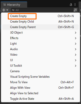 [IMAGE_PLACEHOLDER: 空のGameObject作成手順のスクリーンショット]