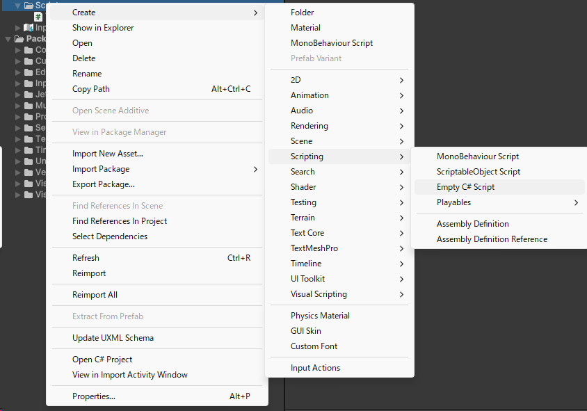 [IMAGE_PLACEHOLDER: スクリプト作成の手順を示すUnityエディタのスクリーンショット]